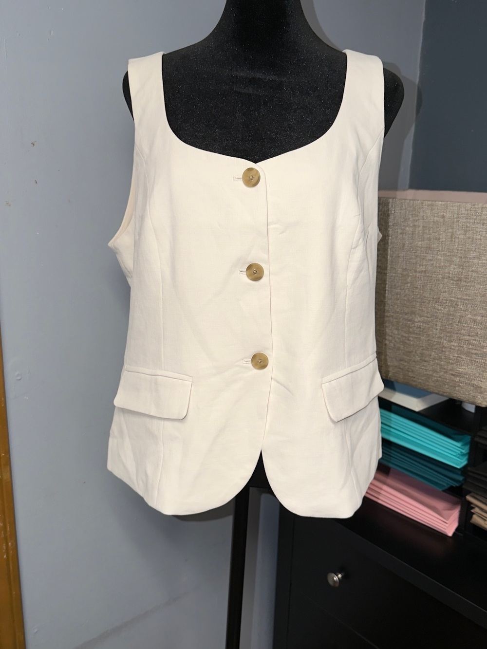 a new day Cream Sleeveless Button-Front Vest